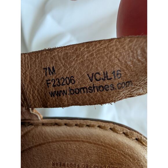 Born Brown Leather Perforated Peep Toe Slingback Wood Heel Platform Sandals - Picture 8 of 8